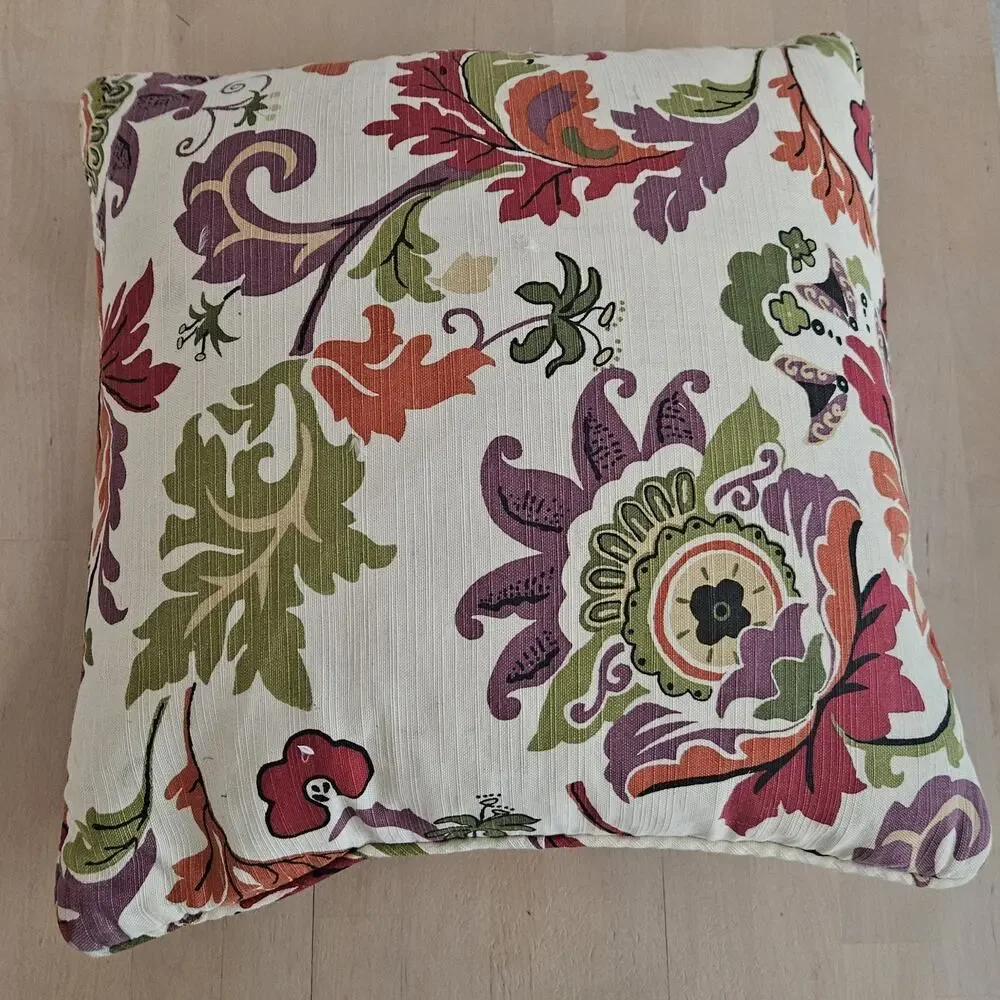 World Market Jacobean Floral Throw Pillow 18 X 18, Down Feather Filling